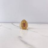 Anillo Virgen Guadalupe 7.45gr / T8 / Circones Verdes-Fucsias Oro Amarillo *