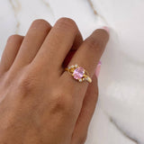 Anillo Ovalo Lineas 1.8gr / T6 1/2 / Solitario Circones Rosado Blancos Oro Amarillo $