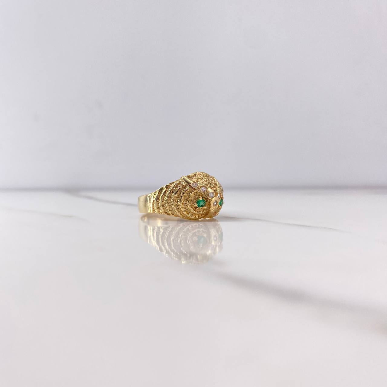 Anillo Buho 6.1gr / T9 3/4 / Texturizado Circones Verdes Blancos Oro Amarillo $