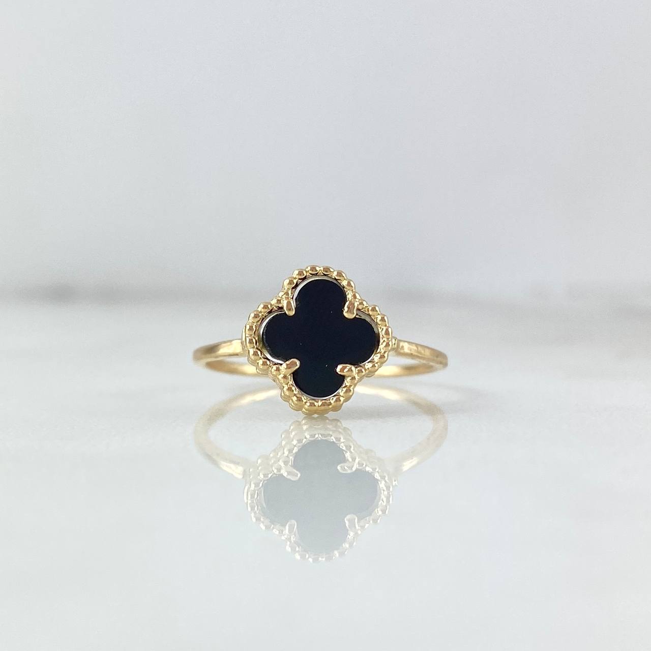 Anillo Trebol VCyA 2.5gr / T8 1/2 / Agata Negra Oro Amarillo +4