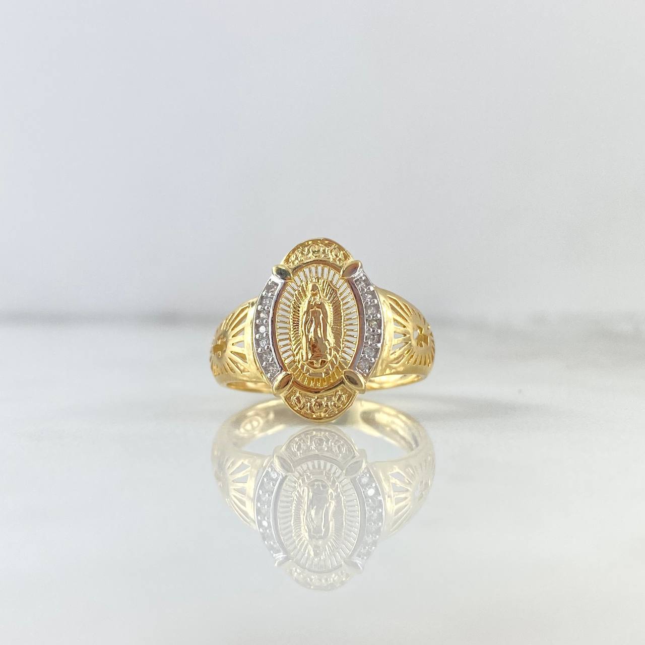 Anillo Virgen Guadalupe 3.45gr / T6 3/4 / Circones Blancos Oro Amarillo ©