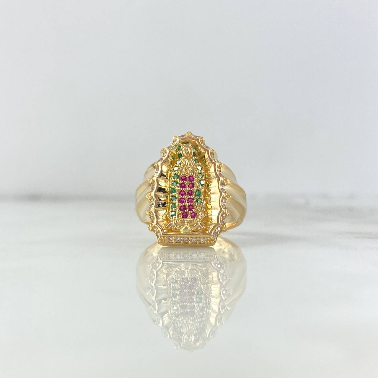 Anillo Virgen Guadalupe 7.4gr / T7 3/4 / Circones Blancos Verdes Fucsias Oro Amarillo ©