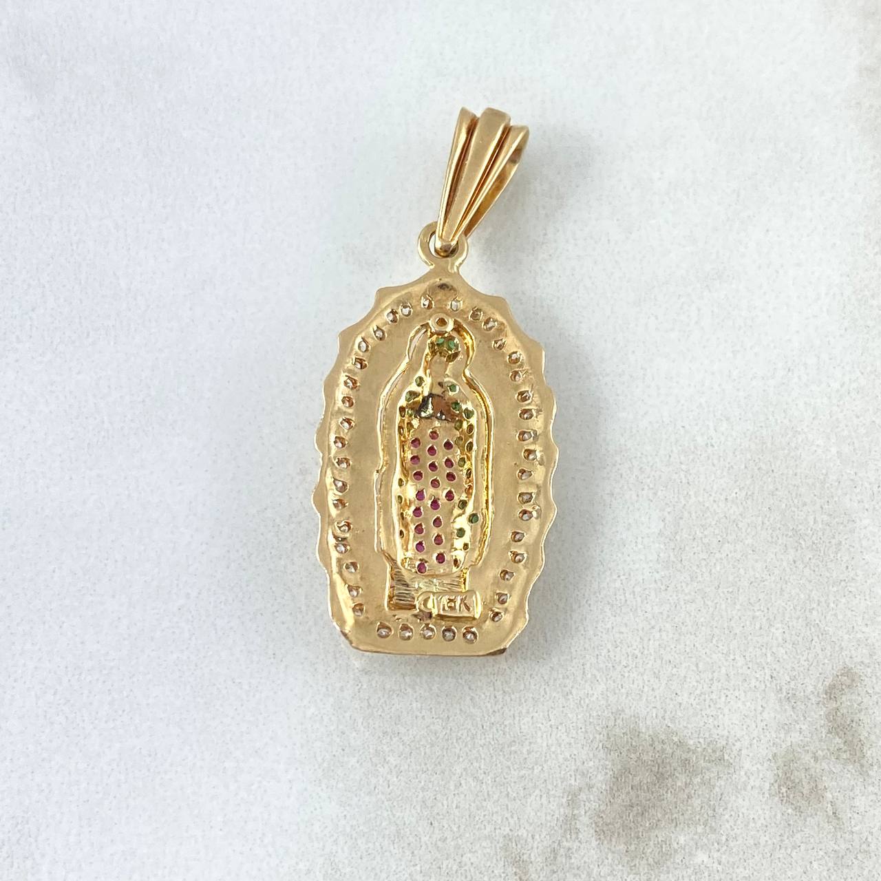 Dije Virgen Guadalupe 5.1gr / 3.8cm / Circons Blancos Verdes Fucsias Oro Amarillo