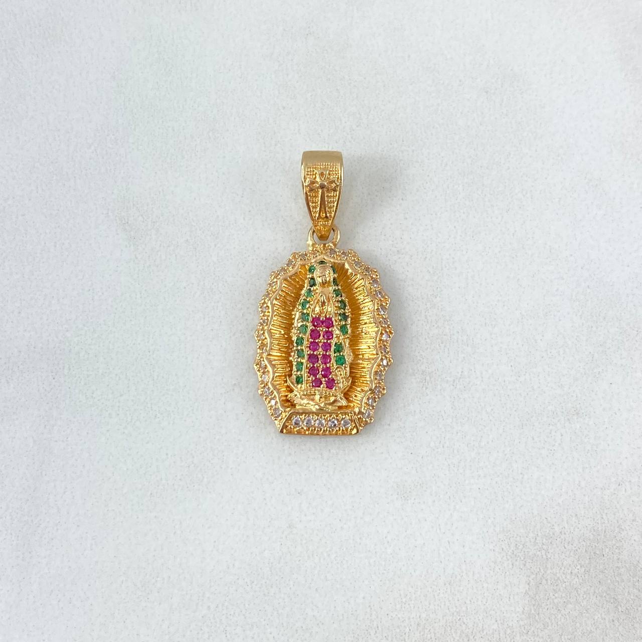 Dije Virgen Guadalupe 3.8gr / 3cm / Circons Blancos Verdes Fucsias Oro Amarillo