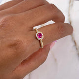 Anillo Solitario Halo 2.1gr / T7 1/4 / Circones Blancos Fucsias Oro Amarillo &