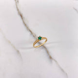 Anillo Solitario Corona 1.95gr / T7 1/4 / Circones Verde Blancos Oro Amarillo &