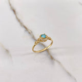 Anillo Solitario Halo Corazón 2.2gr / T7 / Circones Celeste Blancos Oro Amarillo &