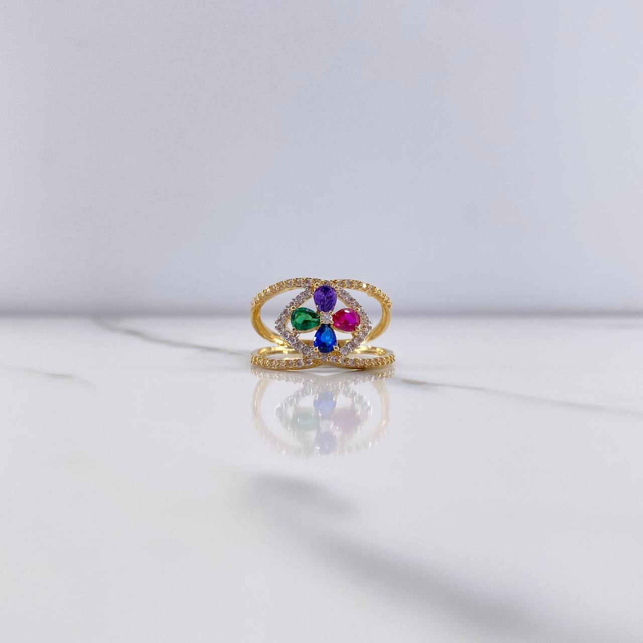 Anillo Rombo Flor 3.15gr / T6 1/4 / Circones Blancos Azul Verde Morado Fucsia Dos Oros Amarillo Blanco &