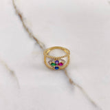 Anillo Rombo Flor 3.15gr / T6 1/4 / Circones Blancos Azul Verde Morado Fucsia Dos Oros Amarillo Blanco &