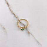 Anillo Solitario  2gr / T6 3/4 / Circones Verde Blancos Oro Amarillo &