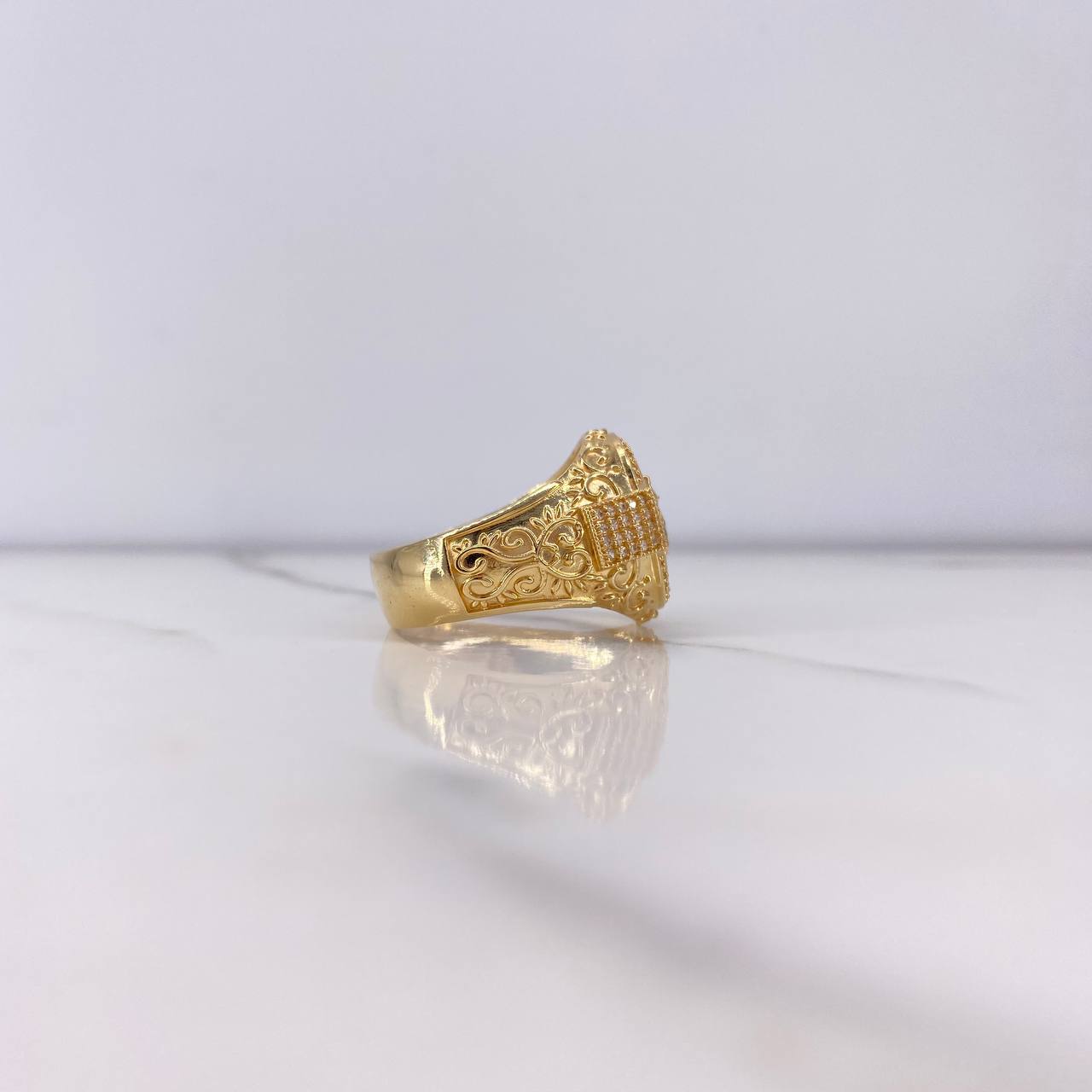 Anillo Virgen Guadalupe Cinturon 11.25gr / T11 1/2 / Arabescos Circones Blancos Oro Amarillo $