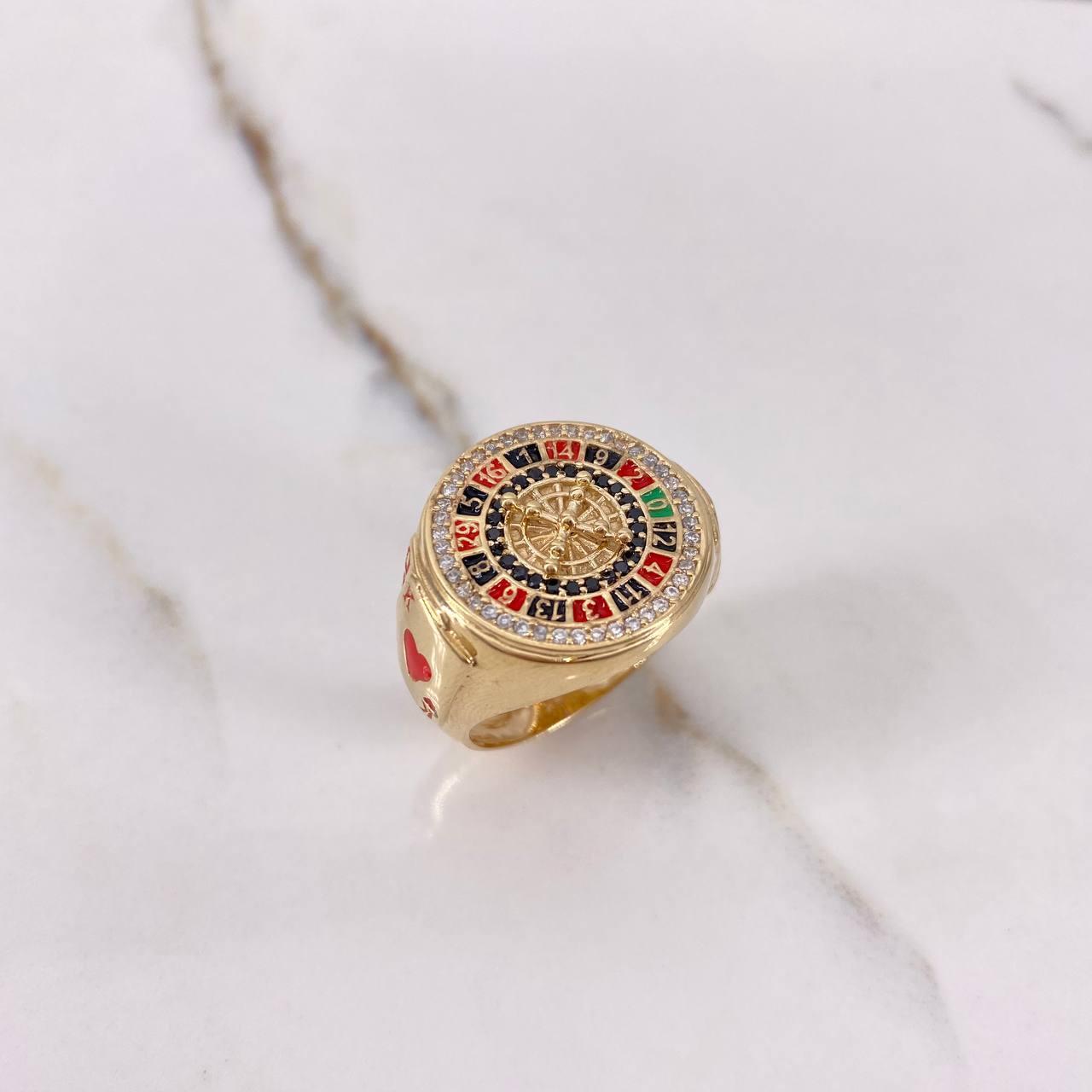 Anillo Ruleta 7.2gr / T9 3/4 / Circones Blancos Negros Oro Amarillo $