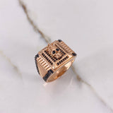 Anillo Sello Calavera 11gr / T9 1/2 / Circones Negros Oro Rosa $