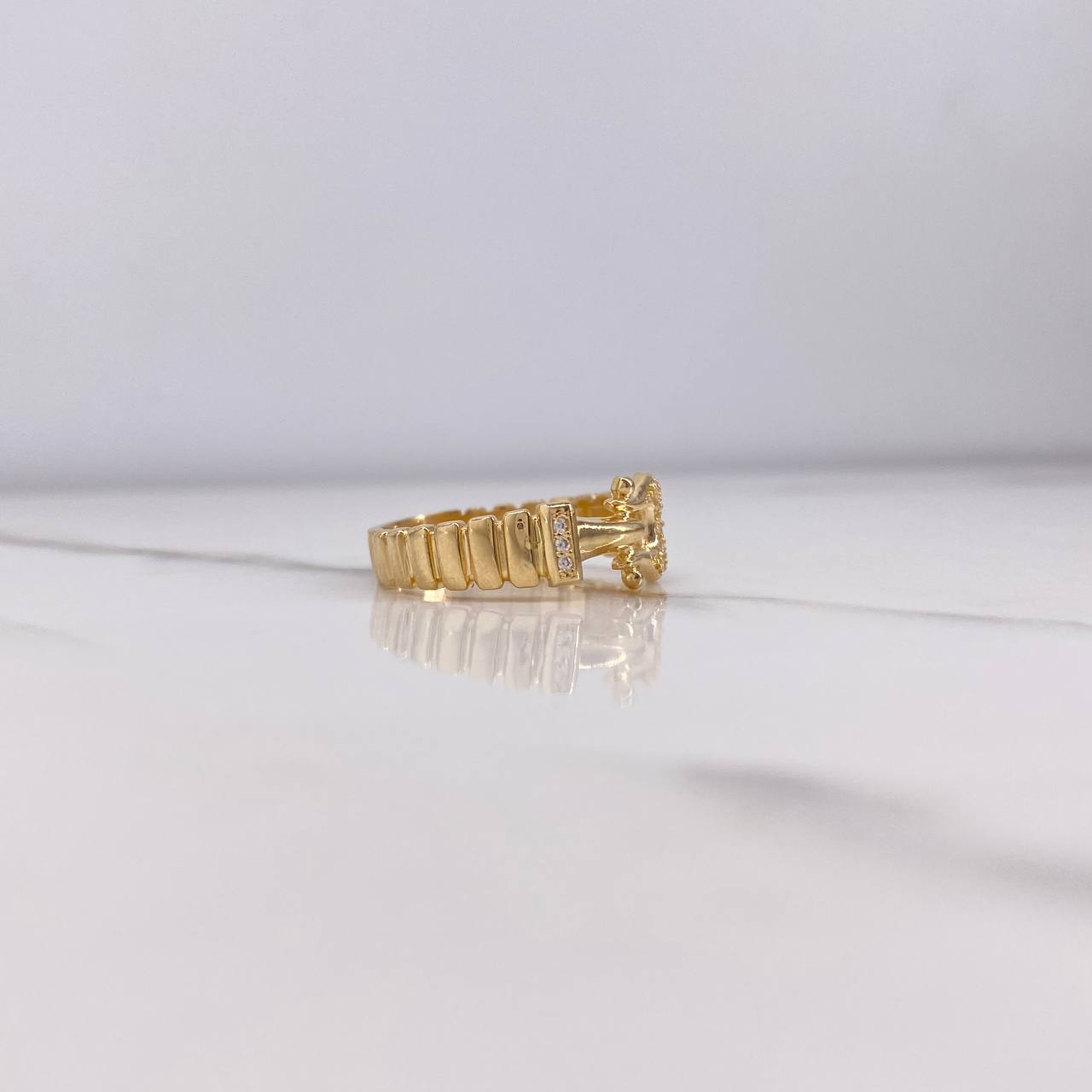 Anillo Correa 3.75gr / T6 3/4 / Circones Blancos Oro Amarillo $