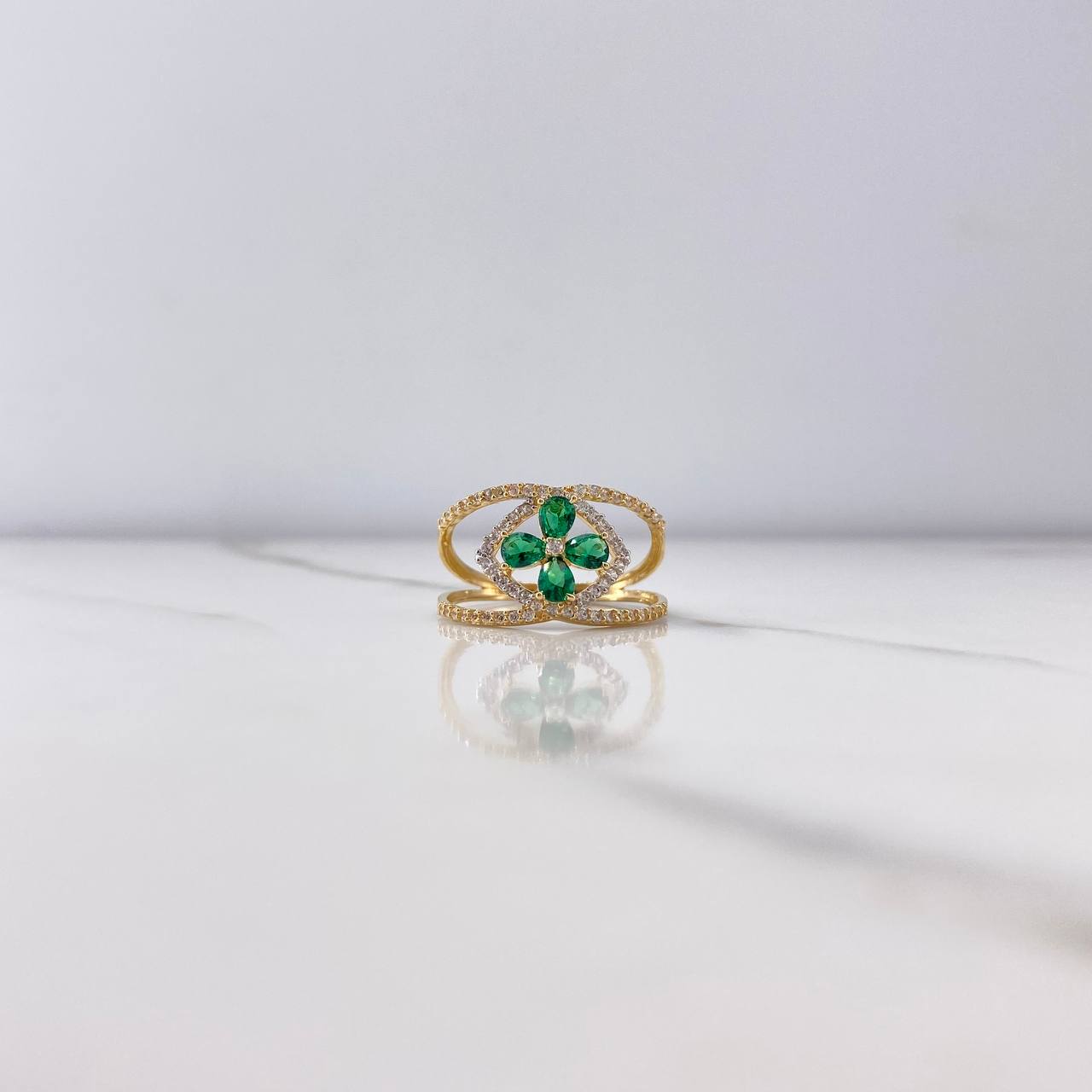 Anillo Rombo Flor 3gr / T7 1/4 / Circones Verdes Blancos Oro Amarillo $