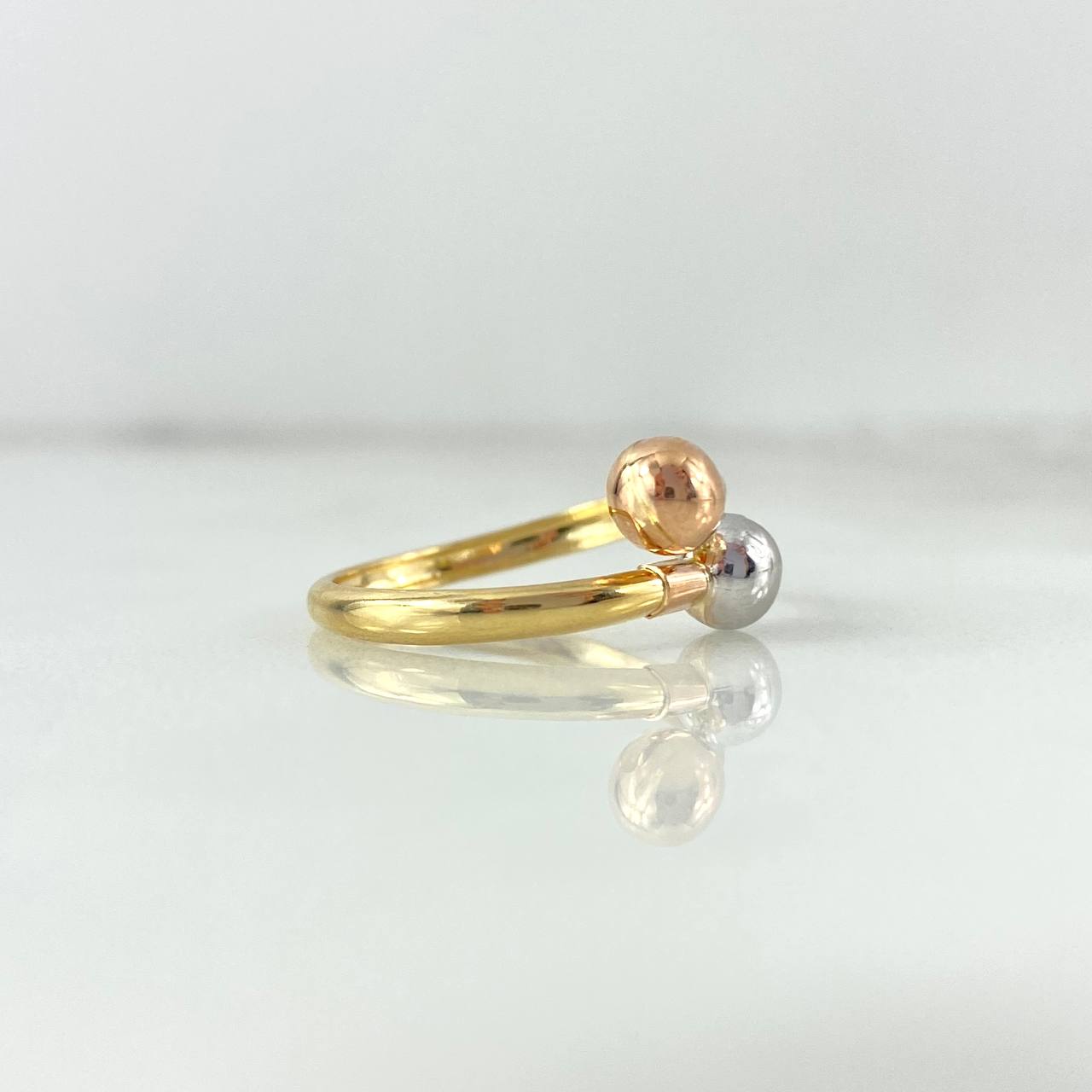 Anillo Tu y Yo 1.6gr / T5 / 6mm Bolas Lisas Tres Oros