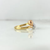 Anillo Tu y Yo 1.35gr / T8 3/4 / 5mm Bolas Lisas Tres Oros