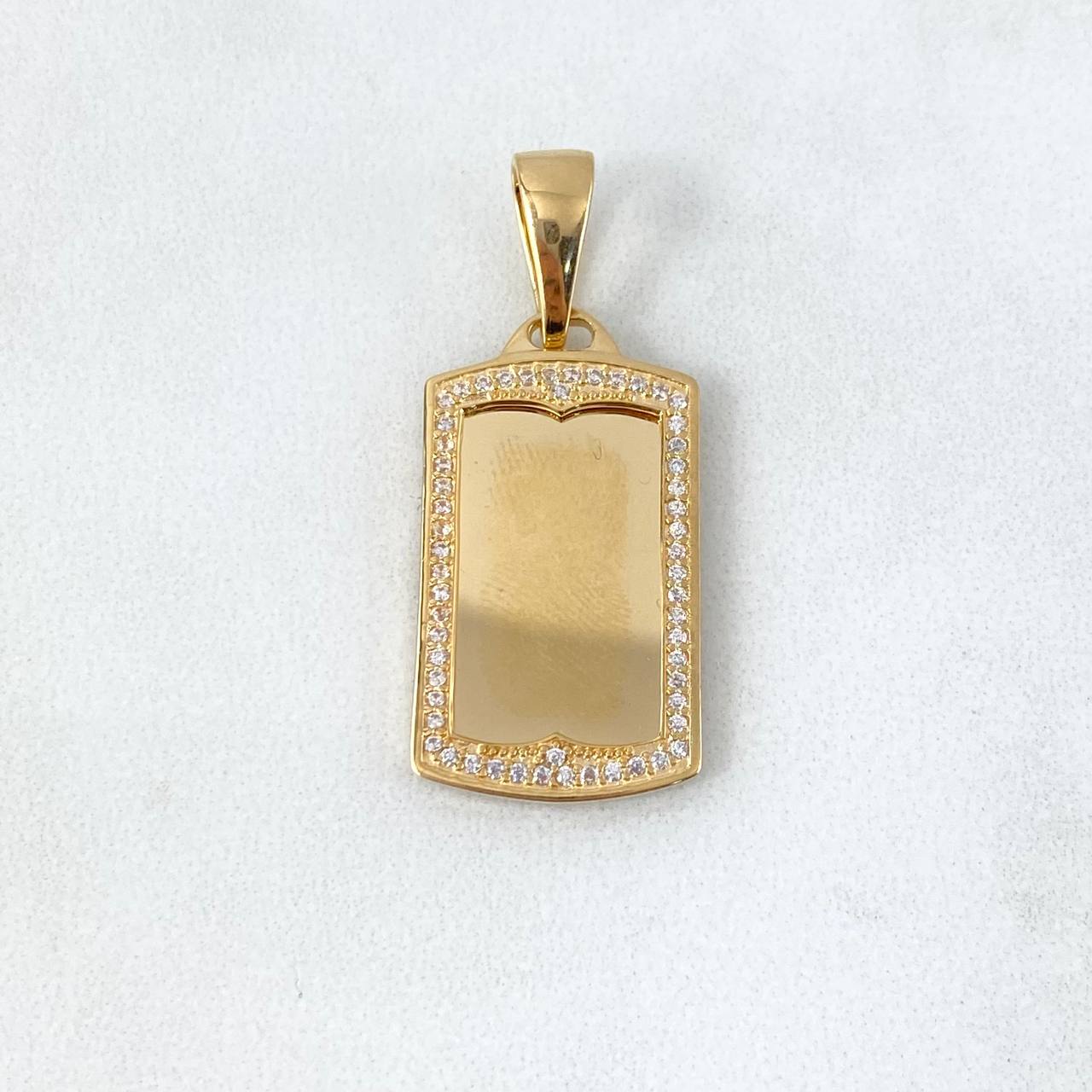 Dije Placa Rectangular 5.35gr / 3.6cm / Circones Blancos Oro Amarillo