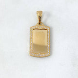 Dije Placa Rectangular 5.35gr / 3.6cm / Circones Blancos Oro Amarillo