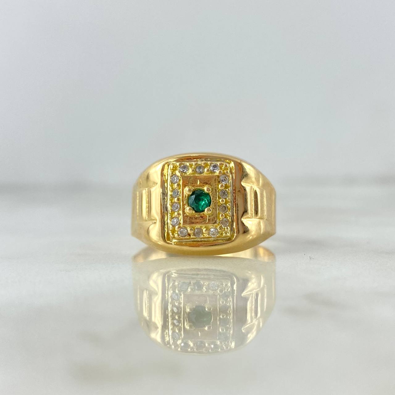 Anillo Sello Rectangular 4.75gr / T9 1/4 / Texturizado Circones Blancos Verdes Oro Amarillo ©