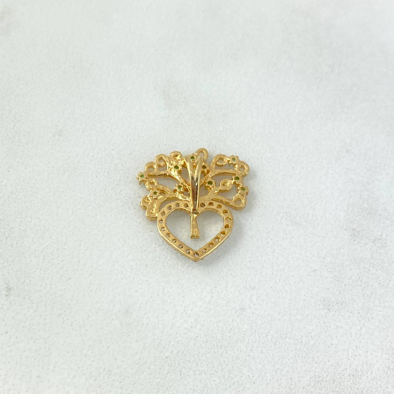 Dije Corazon Arbol De La Vida 1.95gr / 1.8cm / Circones Blancos y Verdes Oro Amarillo