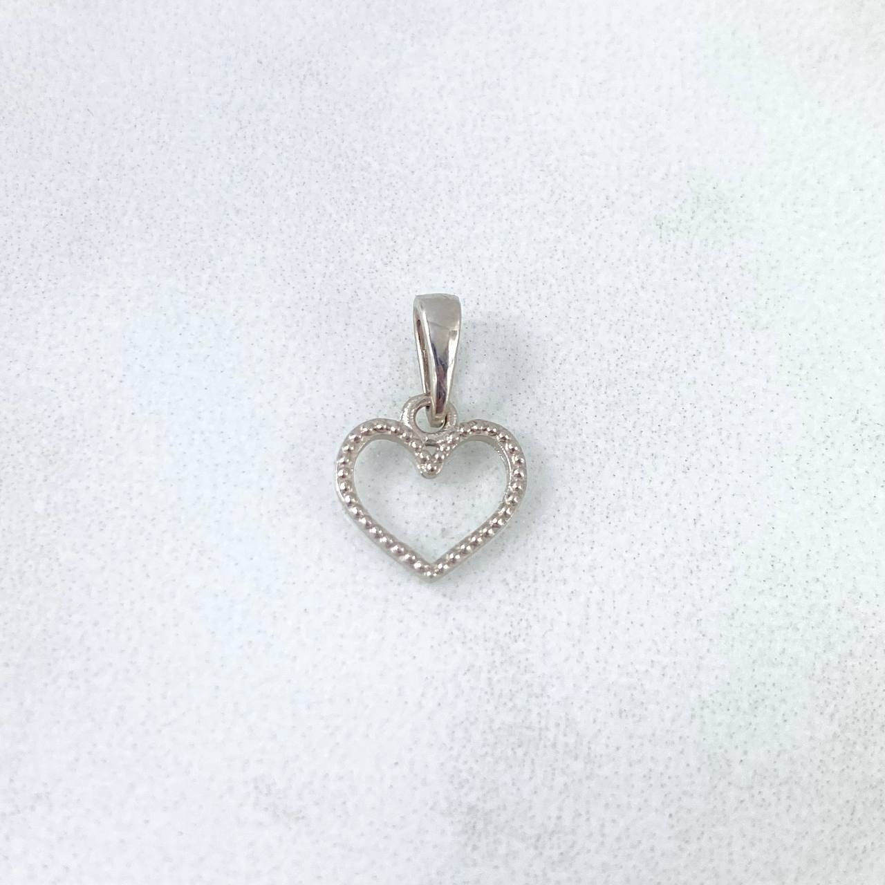 Dije Corazon Silueta 0.55gr / 1.4cm / Punteado Oro Blanco