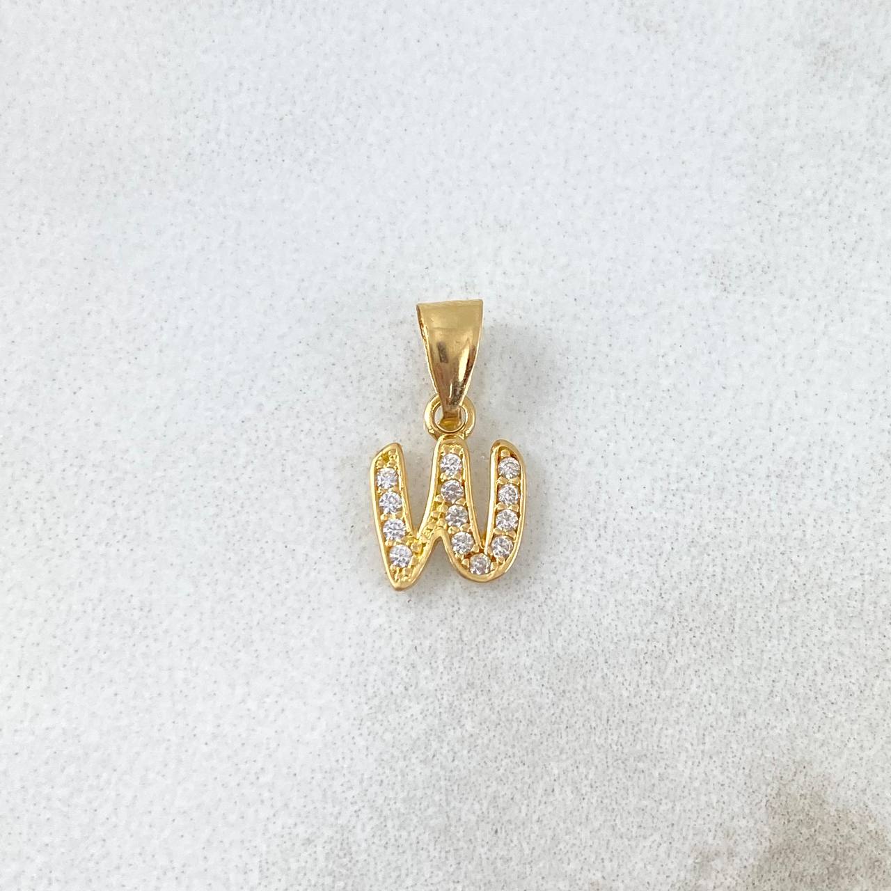 Dije Letra W 0.4gr/1.3cm Circones Blancos Oro Amarillo*