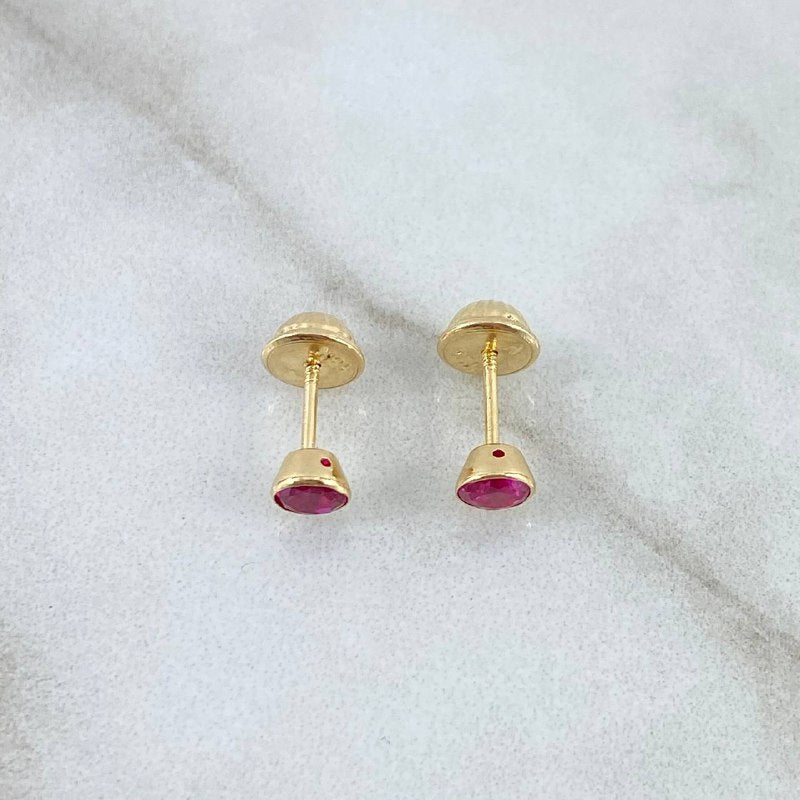 Topos Bisel 0.45gr / 3mm Circon Fucsia Oro Amarillo 18K