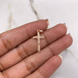 Dije Cruz Cristo 0.75gr / 2.5cm / Bordes Punteados Oro Rosa &