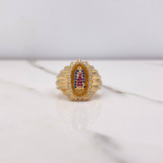 Anillo Virgen Guadalupe 6.15gr / T9 3/4 / Circones Blancos Azules Fucsias Oro Amarillo &