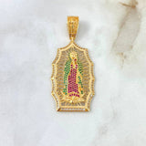 Dije Virgen Guadalupe 12.85gr / 4.8cm / Filigrana Circones Blancos Verdes Fucsias Oro Amarillo