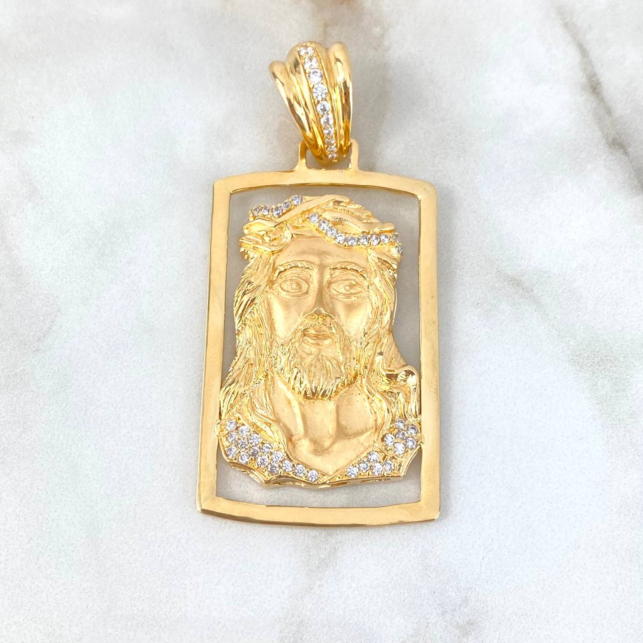 Dije Placa Silueta Rostro de Cristo 22.45gr / 6.8cm / Circones Blancos Oro Amarillo