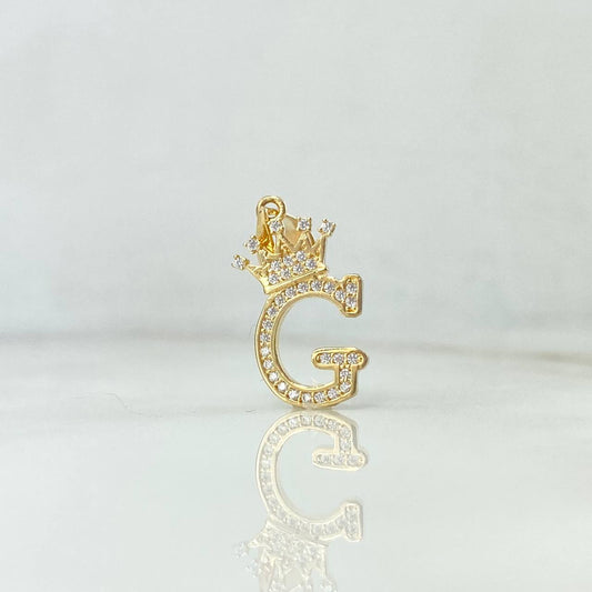 Dije Letra G Corona 1.85gr / 2.6cm / Circones Blancos Oro Amarillo