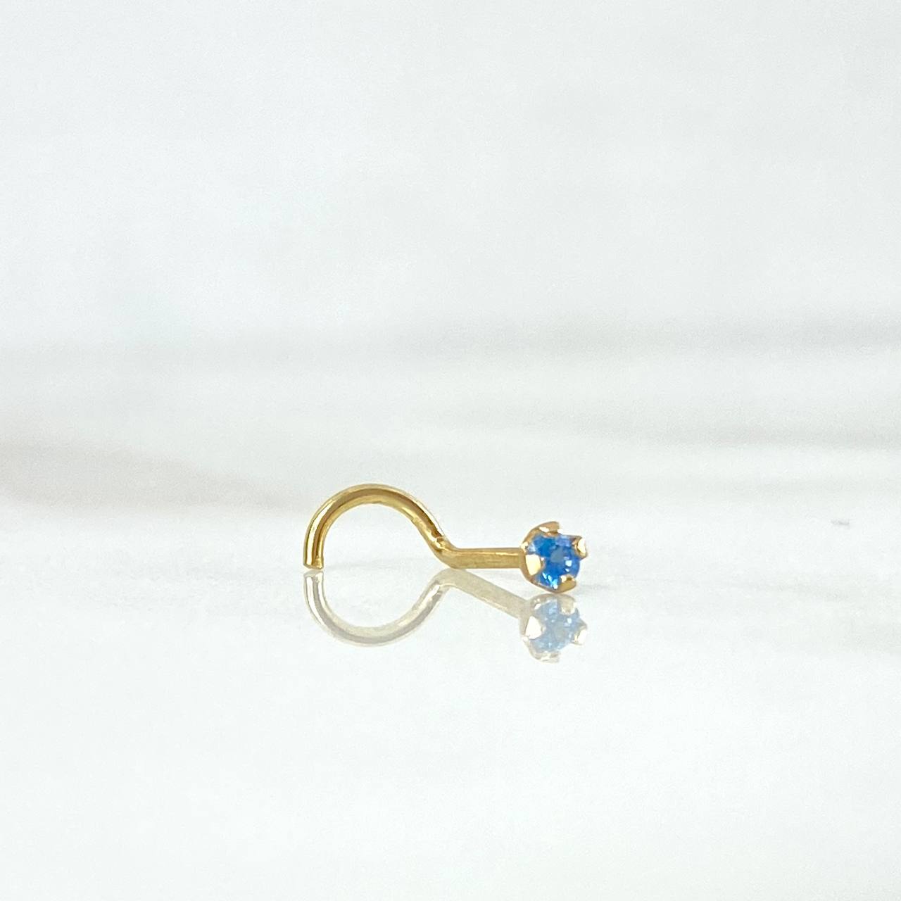 Piercing Chispa Curva 0.2gr / 1cm / Circon Azul Celeste Oro Amarillo 18K (Joya)