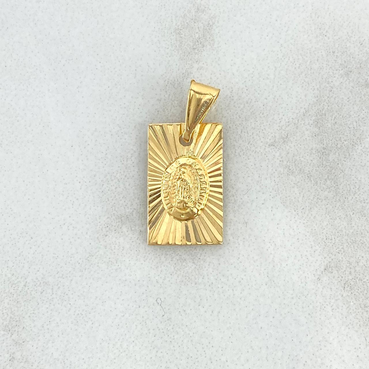 Dije Placa Rectangular Virgen Guadalupe 0.75gr / 1.7cm-0.8cm / Diamantada Oro Amarillo ©