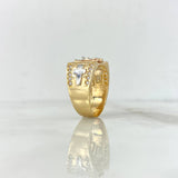 Anillo Cristo 7.35gr / T10 1/4 / Cruces Laterales Circones Blancos Tres Oros ©