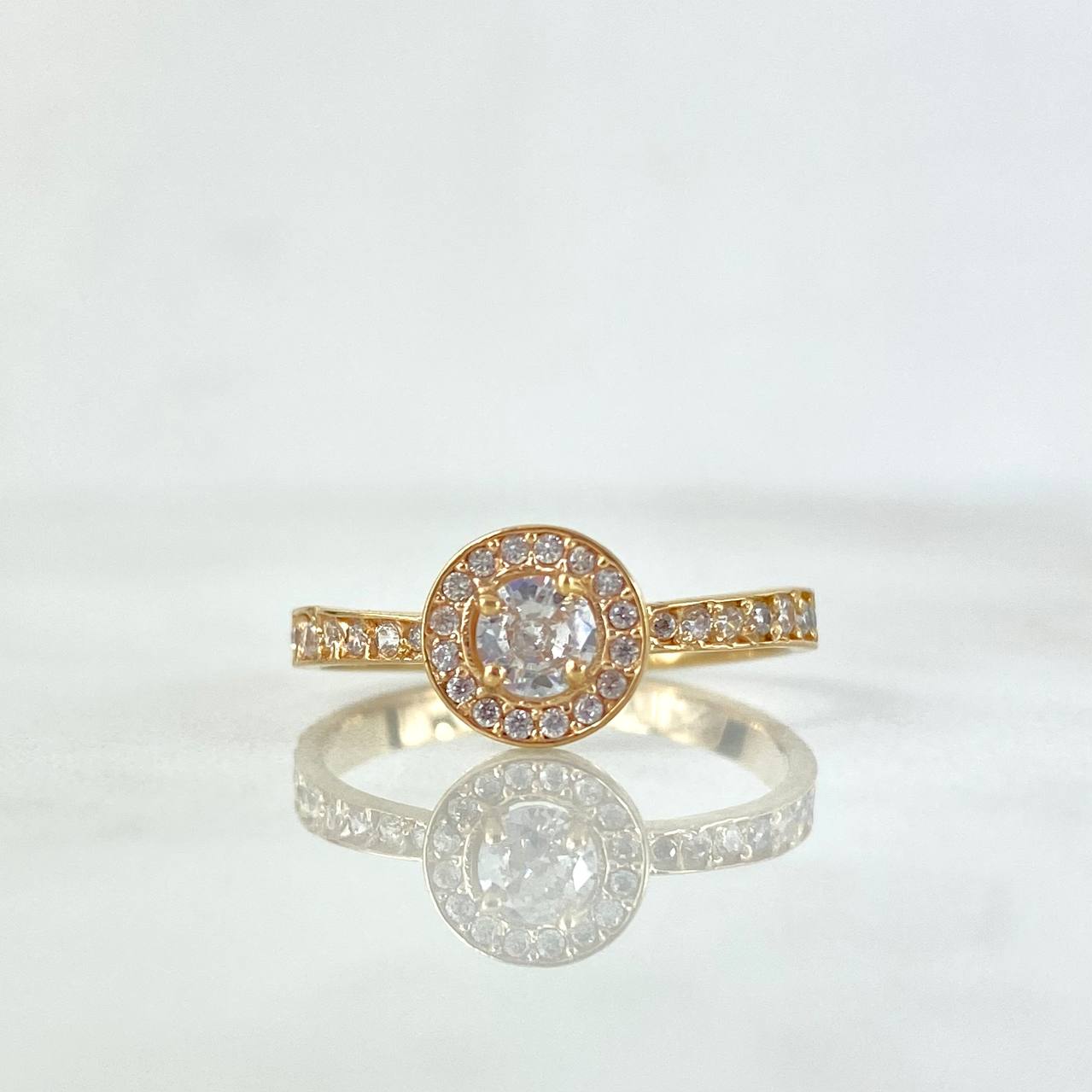 Anillo Solitario Halo Sello 2.15gr / T6 3/4 / Circones Blancos Oro Amarillo ©