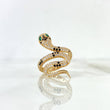 Anillo Serpiente 4.35gr / T5 1/2 / Circones Blancos - Negros - Ojos Verdes Oro Amarillo ©