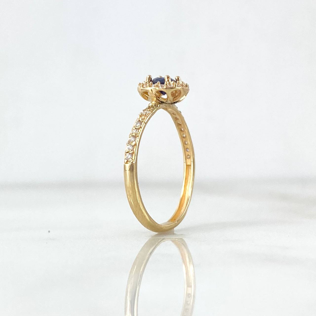 Anillo Solitario Halo 1.7gr / T6 / Circones Blancos Azul Oro Amarillo