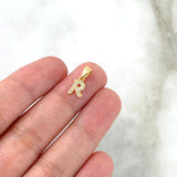 Dije Letra R Silueta 0.75gr / 1.6cm / Circones Blancos Oro Amarillo 18K *