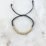 Pulsera Negra Lineal 2gr / 4mm Bolas Lisas - Diamantadas 18 Und Oro Amarillo *