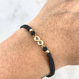 Pulsera Negra Infinito 0.45gr / 3mm Bolas Lisas 2 Und Oro Amarillo ©