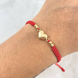 Pulsera Roja Corazón Troquelado 0.75gr / 3mm Bolas Lisas 4 Und Oro Amarillo ©