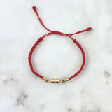 Pulsera Roja Corazón Troquelado 0.75gr / 3mm Bolas Lisas 4 Und Oro Amarillo ©