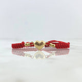 Pulsera Roja Corazón Troquelado 0.75gr / 3mm Bolas Lisas 4 Und Oro Amarillo ©