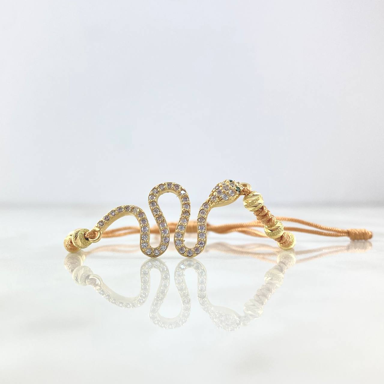 Pulsera Caqui Serpiente Circones Blancos 3.4gr / 4mm Bolas Satinadas 6 Und  Oro Amarillo *