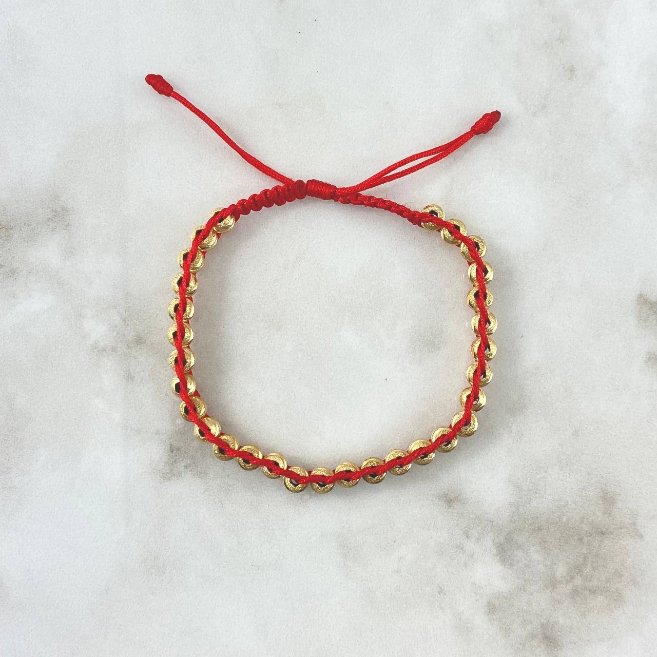 Pulsera Roja Carril 6.35gr / 5mm Bolas Satinadas 30 Und Oro Amarillo *