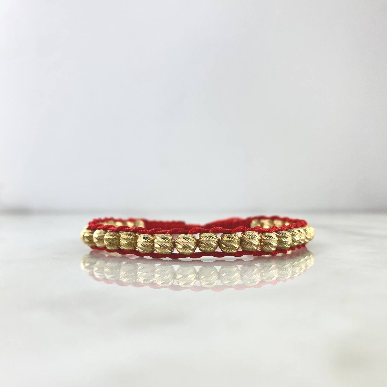 Pulsera Roja Carril 6.35gr / 5mm Bolas Satinadas 30 Und Oro Amarillo *