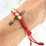 Pulsera Roja Carril 6.35gr / 5mm Bolas Satinadas 30 Und Oro Amarillo *