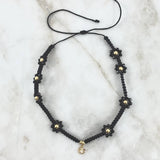 Choker Negro Media Luna Oso Flores 1.7gr / 3mm - 5mm Bolas Lisas 10 Und Oro Amarillo